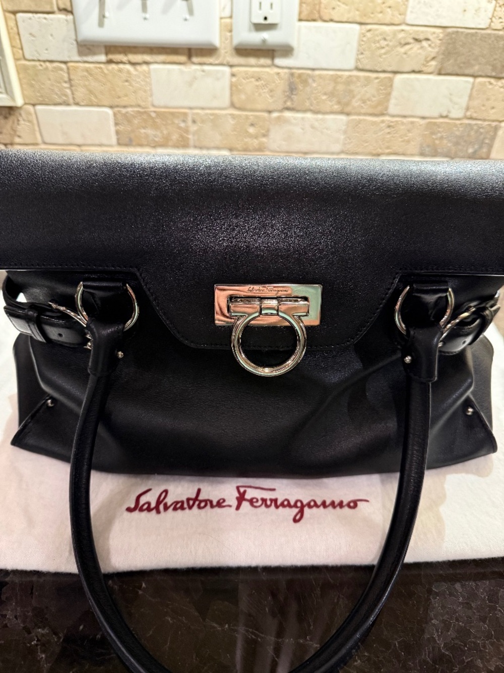 Salvatore Ferragamo Shoulder Bag with Gancini Clasp (Matching Wallet Included)